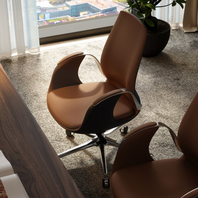 Genuine Leather Executive Office Chair, Executive Guest Chair, Mid Back Comference Office Chair for Office Comference Room Table,Swivel with Wheels(Brown)