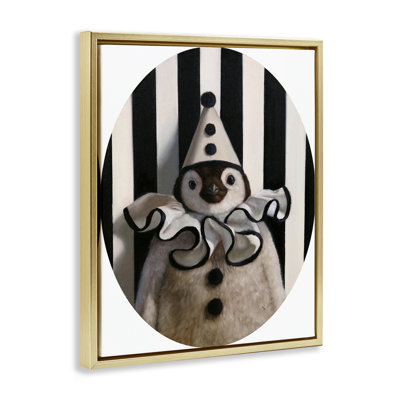 Clown Themed Penguin Framed Floater Canvas Wall Art by Lucia Heffernan