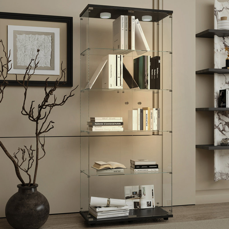 Vitrine en verre trempé avec lumières, Noir