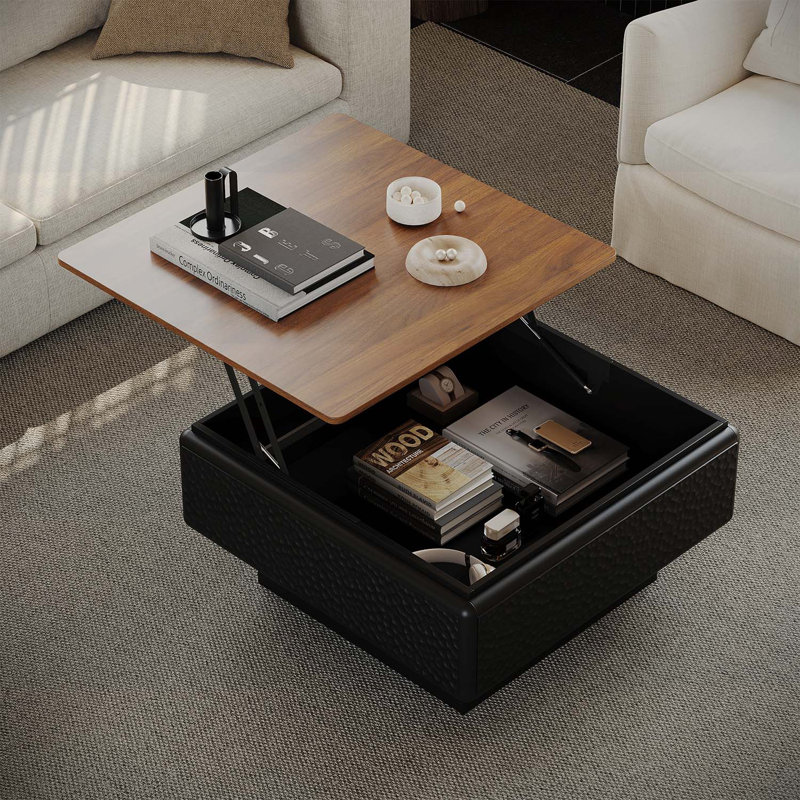 Table centrale carrée relevable avec rangement caché, pour le salon