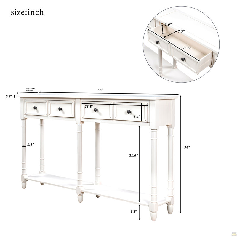 Console Console avec deux tiroirs de rangement et une tablette inférieure pour le salon, entrée (blanc ivoire)
