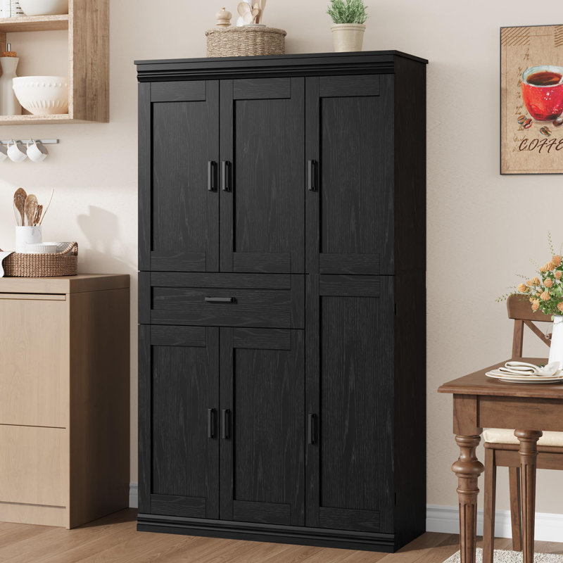 70 po de hauteur, armoire de rangement pour garde-manger, armoire de cuisine moderne avec portes et tablettes, Noir mat