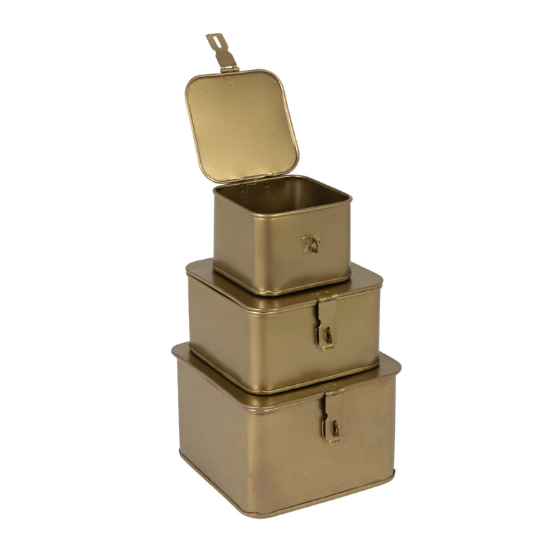 Boîtes carrées en métal avec couvercle Lesli, Or