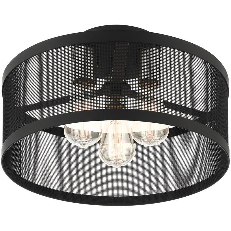 3 Light Semi Flush mount ceiling light fixture with Stainless Mesh Shade, Black/Brushed Nickel