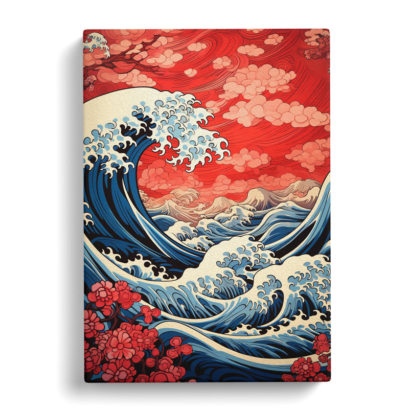 Wave Japanese Art Deco Art - Wrapped Canvas, 60cm H x 40cm W x 3cm D