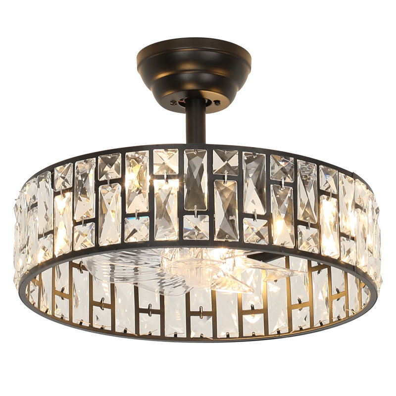 17,71 po Ventilateur de plafond intérieur en cristal noir moderne avec lumière Fandelier de luxe avec pales de ventilateur réversibles silencieuses