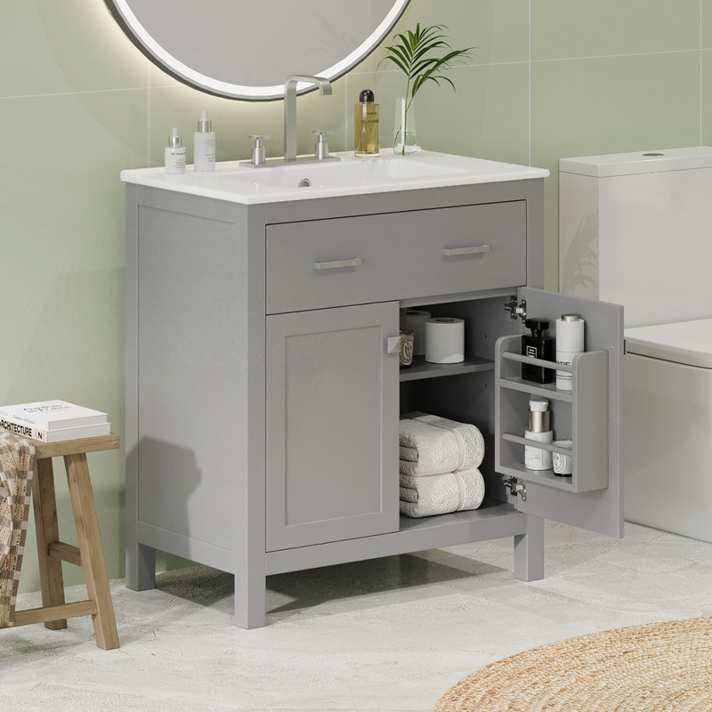 Meuble-lavabo 30 po avec lavabo en céramique, Gris