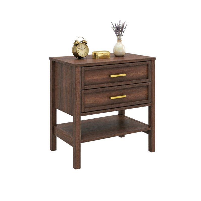  Table de chevet 2 tiroirs Elora, table de chevet avec tiroirs de rangement, table de chevet pour chambre à coucher, table de bout ou table d'appoint pour le salon, P 15,5 po x l 23,6 po x H 24,2 po, noyer