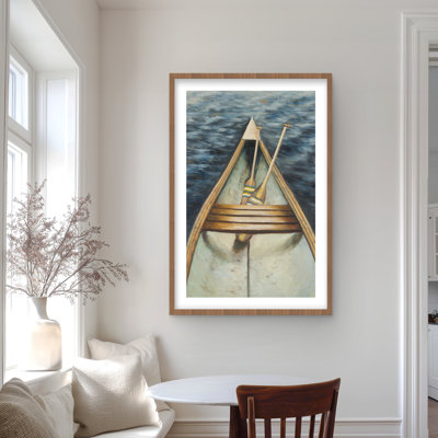 Lark Manor™ "Canoeing on the Lake" Framed & Matted Wall Art Print — 36"H x 24"W — Rustic Boat Coastal Print for Living Room, Cabin or Lake House Decor, Brown Frame
