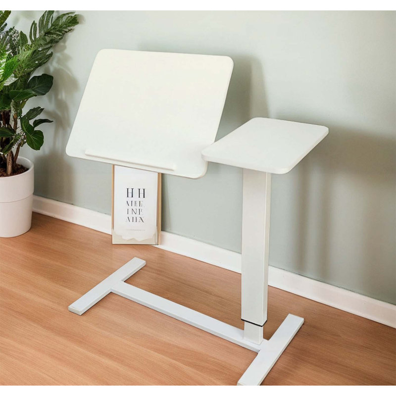 Table de canapé pliante, support mobile pour ordinateur portable avec plateau à hauteur réglable et roulettes, Blanc, Blanc