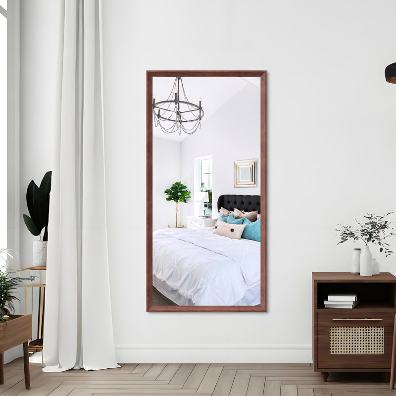 Miroir mural rectangulaire surdimensionné de 60 po x 30 po avec cadre en noyer, cadre en aluminium pour la chambre à coucher, entrée, salle de bain, salon, installation facile et rapide