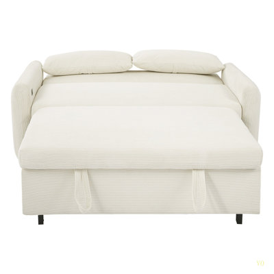 57.48" Pull-Out Sofa Bed Convertible Couch 2 Seat Modern Sleeper Sofa With Two Throw Pillows And USB Ports For Living Room