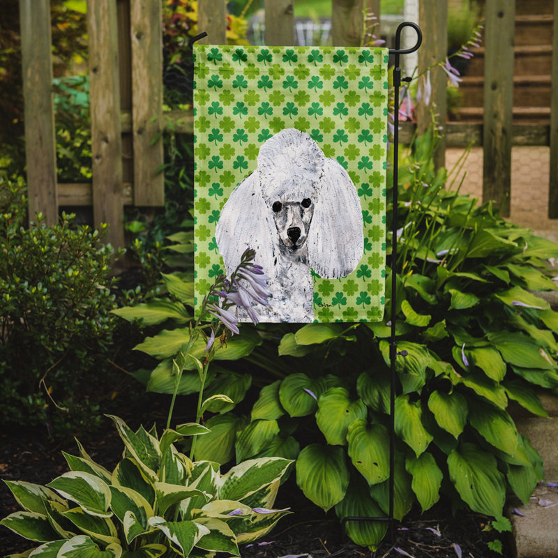 Drapeau de jardin à 2 côtés st. patrick day trèfle, Caniche (blanc)