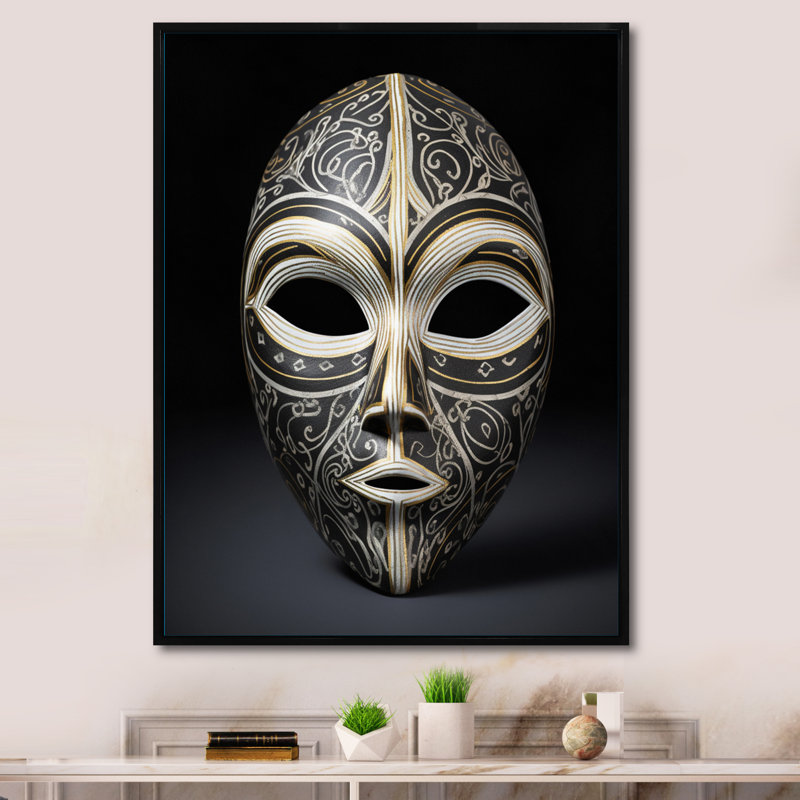 Impression sur toile, "Ethnical Traditional African Mask" - Tribal africain, H 32 po x l 24 po x P 1 po, Cadre flottant noir