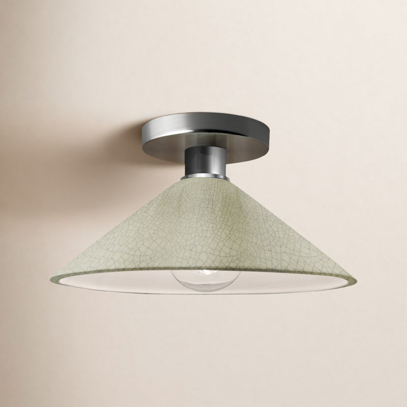 Adaire Dottie Ceramic Semi Flush Mount, Celadon Green Crackle, Brushed Nickel, LED (Integrated)