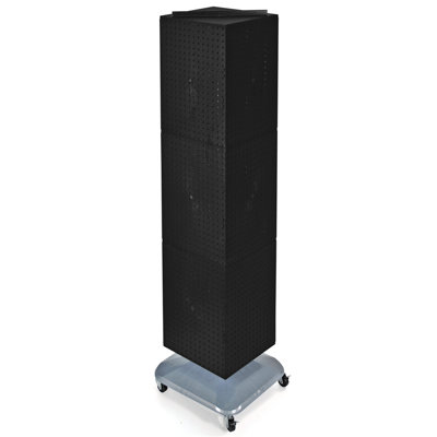 Présentoir de plancher à quatre côtés en équerre sur base pivotante à roulettes. Support à roulettes. Taille du panneau: l 14 po x H 60 po