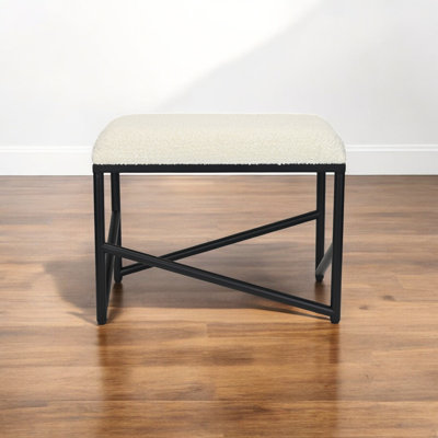 Trion Abstract Black Bench with White Boucle Upholstery
