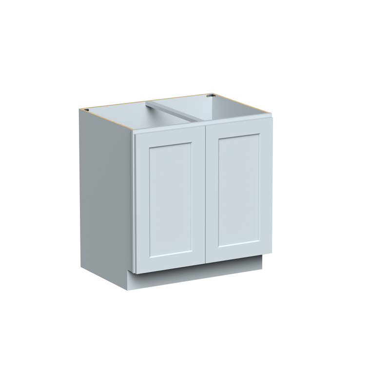 Armoire de base double à portes pleine grandeur de style Shaker de DL Cabinetry (prête à assembler) l 33 po x H 34,5 po x P 24 po - gris tourterelle