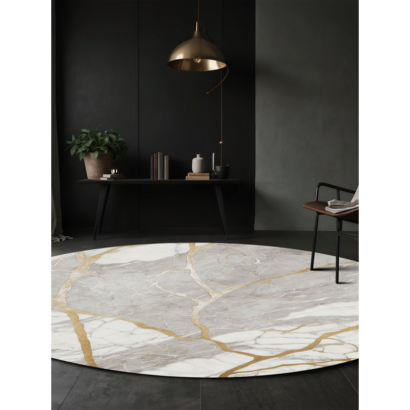 Tapis gris soyeux et moelleux, Rond 5 pi