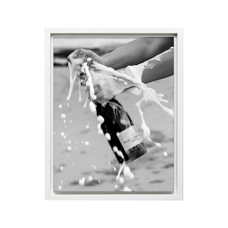 Bouteille de champagne Popping, Canvas, White Framed, 11"H x 14"W
