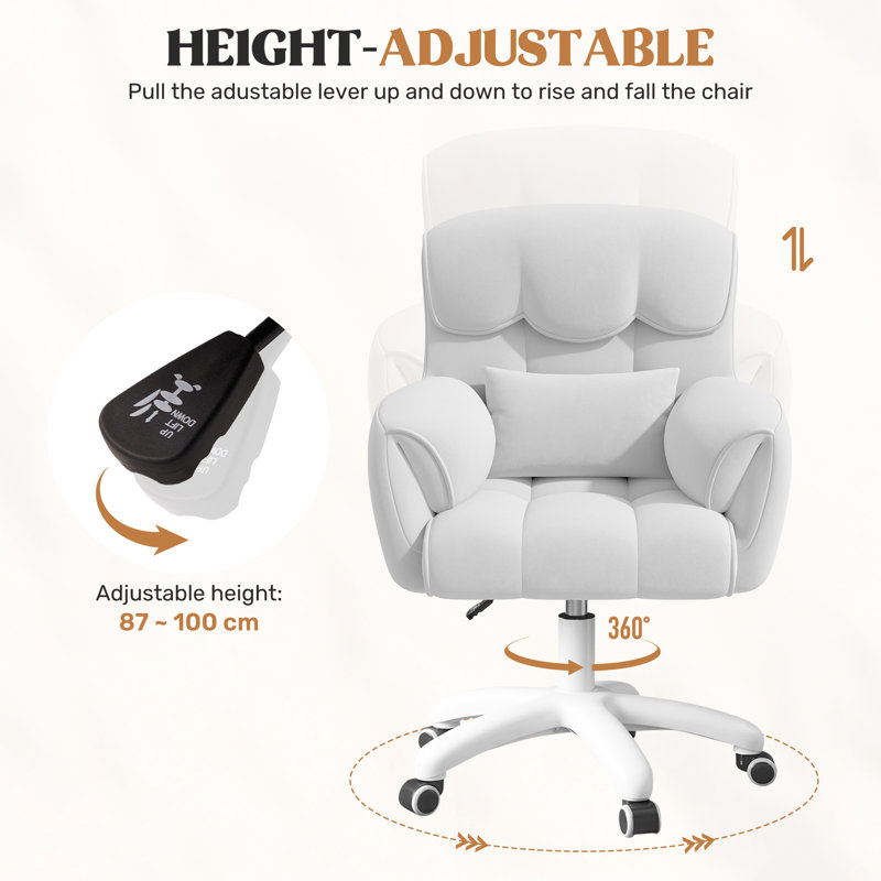 Velvet Office Chair, White, White
