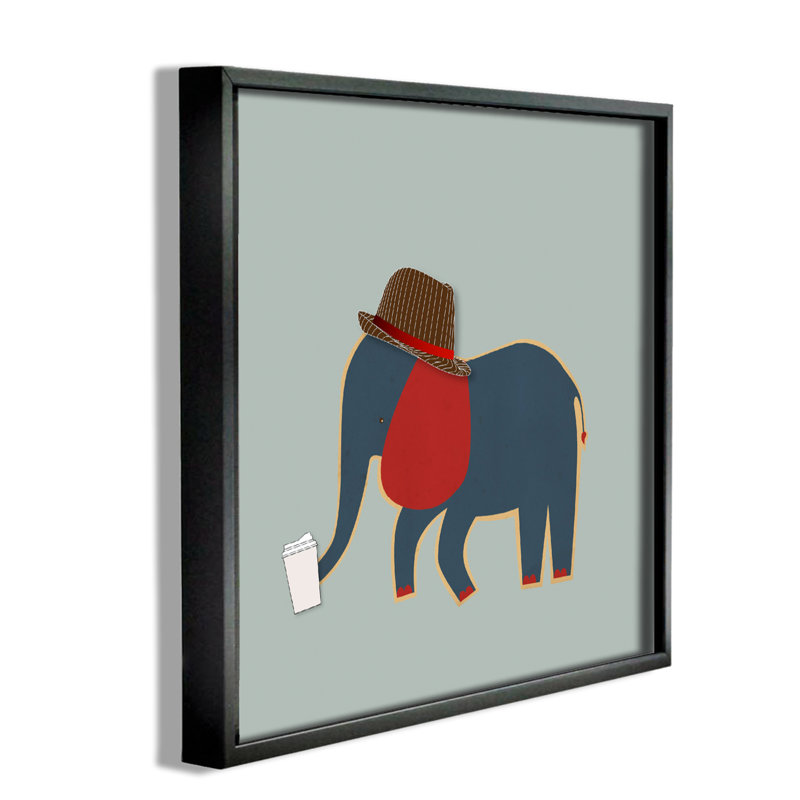 «Hipster Elephant with Fedora», impression, H 12 po x l 12 po, Cadre noir