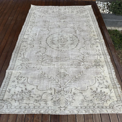 Tapis turc ivoire et brun fait à la main à tissage plat pour la salle à manger
