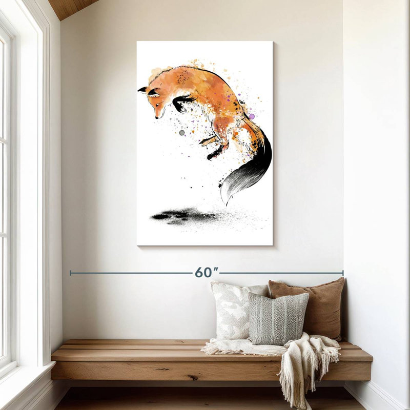 Brampt Red Fox Jumping Into Snow, 45" H x 30" W