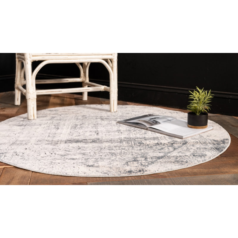 Tapis oriental gris Corteney, Rond 4 pi 1 po