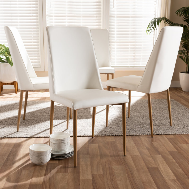 Chaise d'appoint Micsonah Parsons en similicuir blanc, H 37,99 po x l 18,11 po x P 24,8 po, Naturel, Blanc cassé