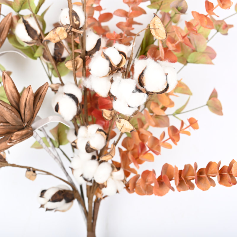 Faux Cotton Arrangement Long Stem