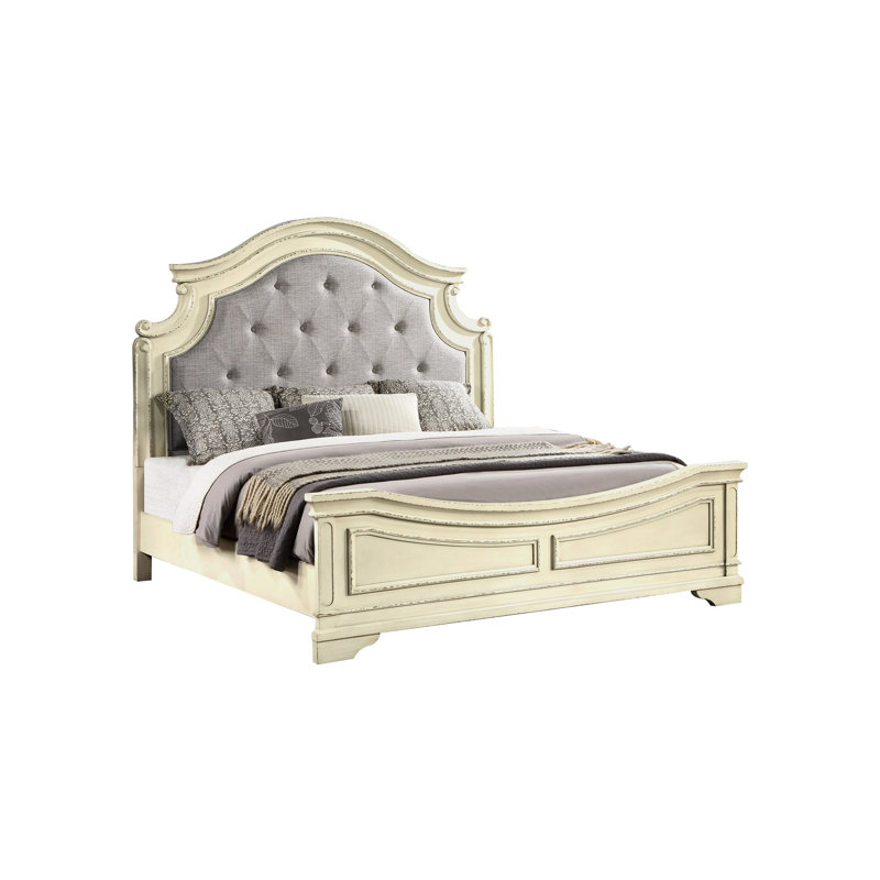 Lit confortable très grand pour la chambre à coucher - Tête de lit en bois massif beige antique