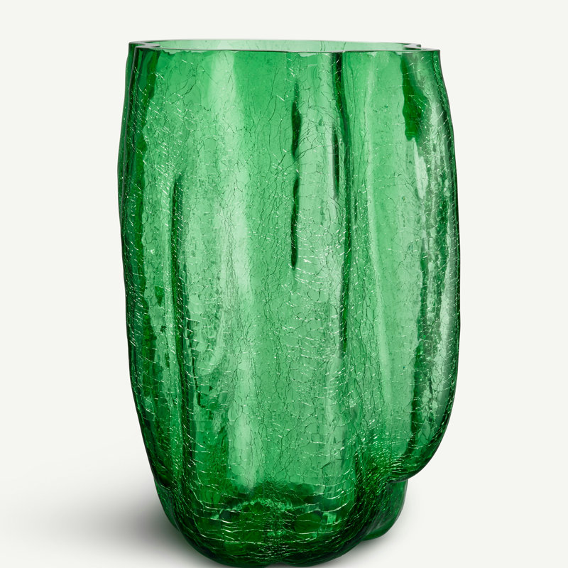 Grand vase craquelé, H 14,57 po x l 9,84 po x P 9,84 po, Vert