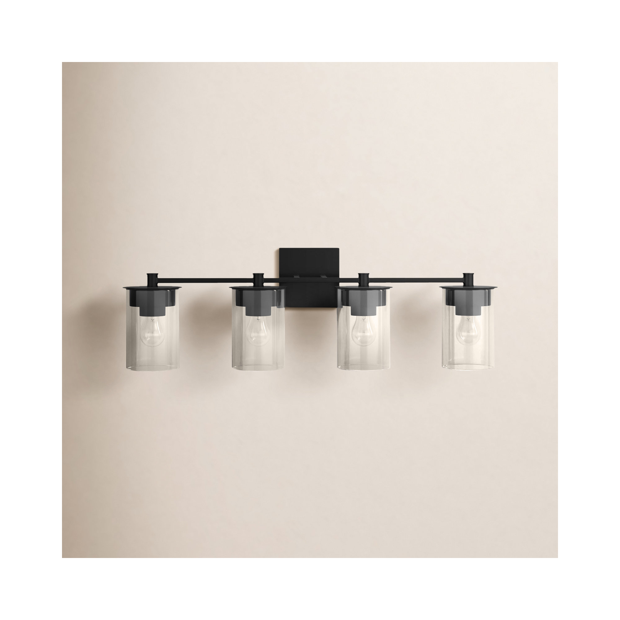 Elstone 4 Light Transparent Dimmable Vanity Light, Matte Black