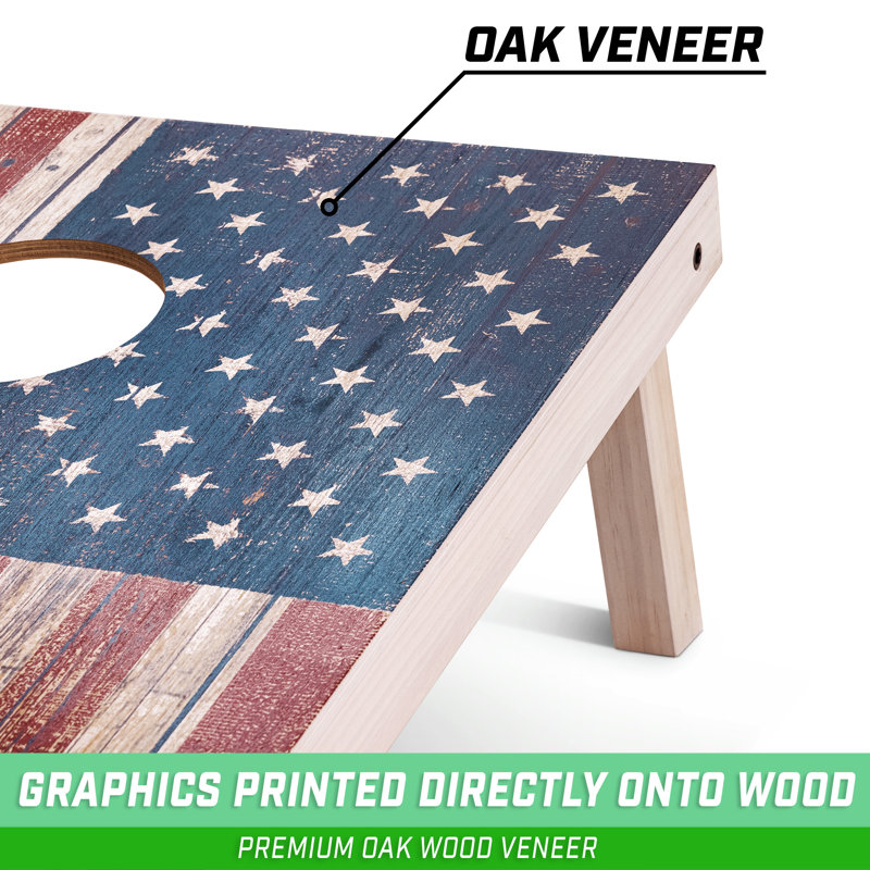 Rustic American Flag 4 ft x 2 ft Premium Wood Cornhole Set with Bean Bags
