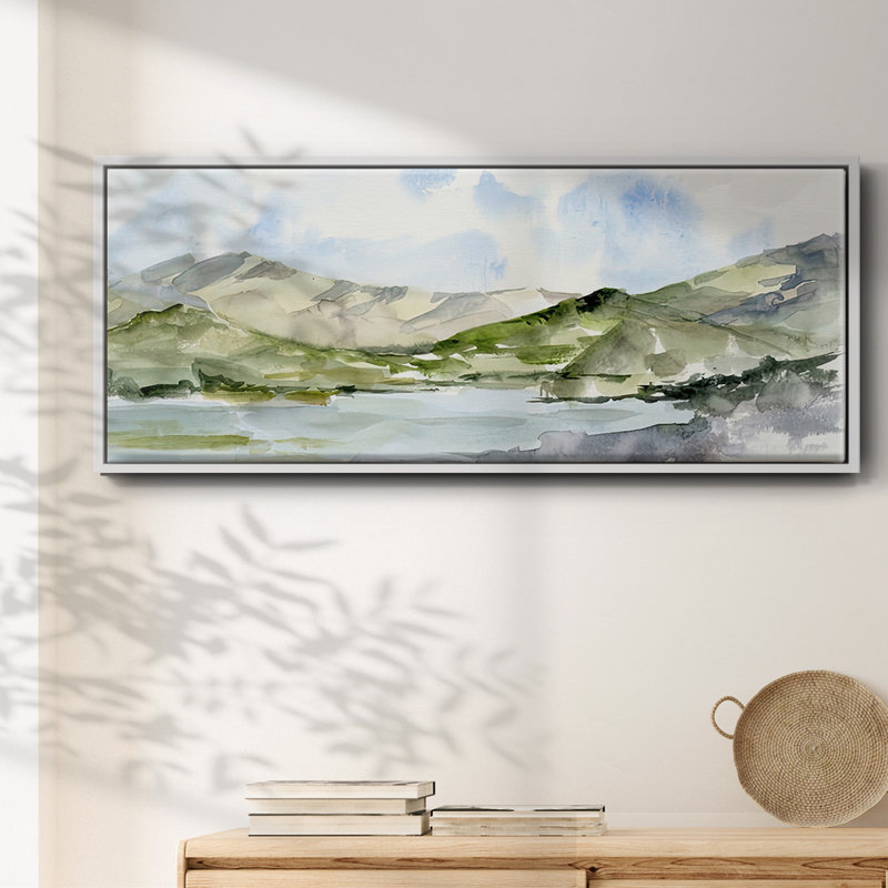 Serene Mountains I- Framed Canvas, 12" H x 30" W