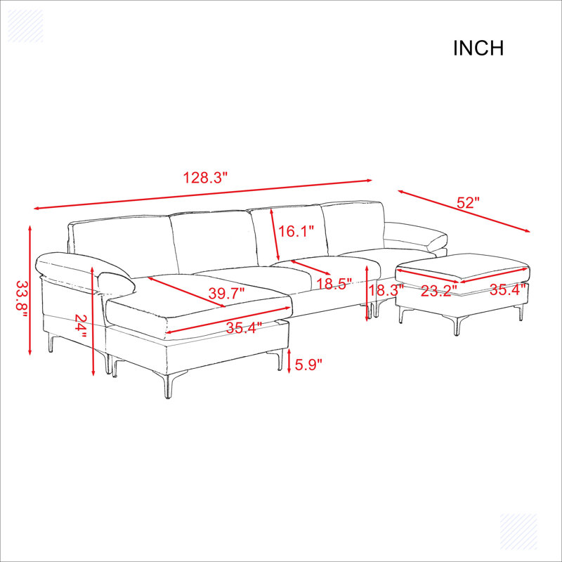 Upholstered U-Shaped Sectional Symmetrical, Blue Polyester Blend