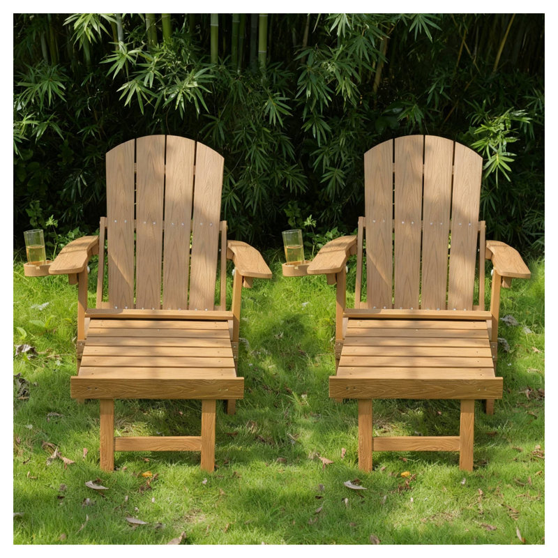 2-Piece All-Season Outdoor Lounge Chair Set with Ergonomic Design, Teak Finish HIPS Material for Patio and Garden