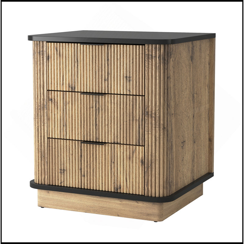 Table de chevet multifonctionnelle à trois tiroirs en panneau de fibres à densité moyenne, parfaite pour ranger des objets de différentes hauteurs, une combinaison parfaite de nature et de mode