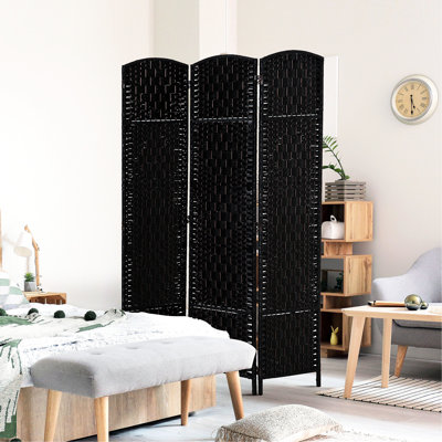 Écran d'intimité de 6 pi avec tissage - noir. Élégant pour. Conception artistique. 3 panneaux, charnière pratique, cloison de séparation pliable et portable. Facile à déplacer