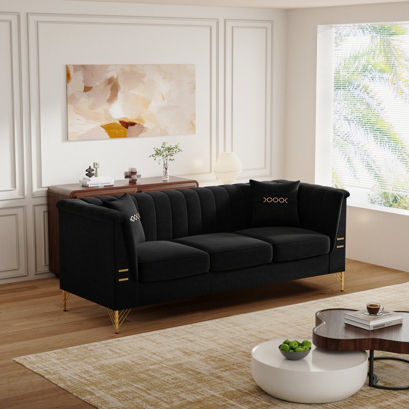 FX-P82-BK3 55-inch Black Velvet Sofa