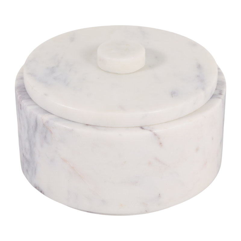 Boîte de rangement ronde décorative en marbre avec couvercle et bouton pour coiffeuse - Boîte à souvenirs moderne pour la décoration intérieure - 15 cm, blanc et ivoire