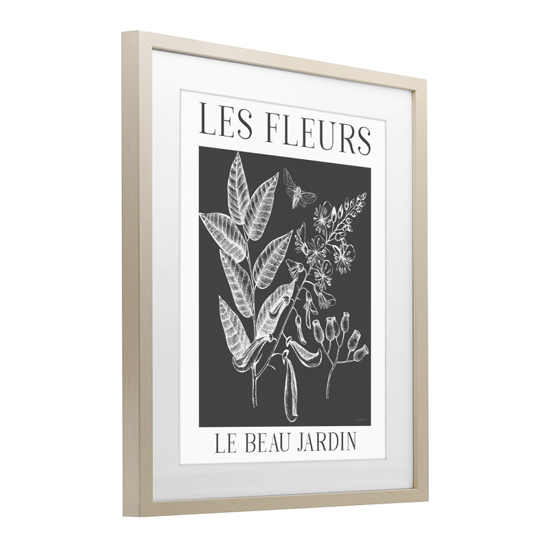 Reproduction sous verre encadrée noire et blanche Les Fleurs, design par Lux + Me Designs, H 21 po x l 17 po