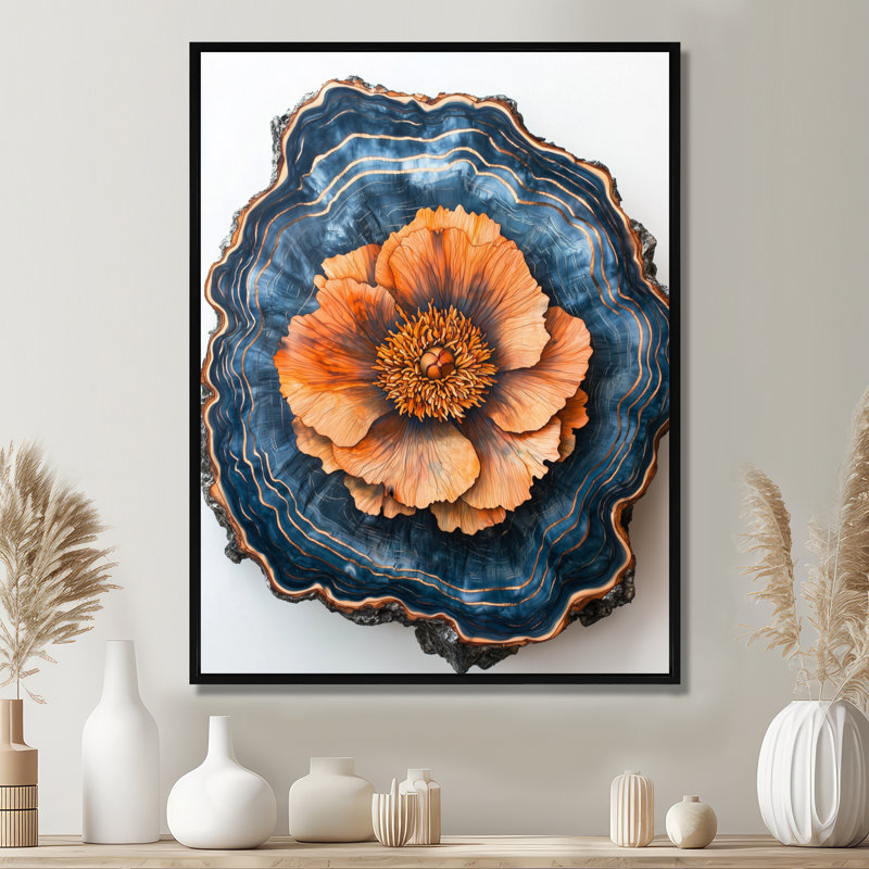 «Gersende Orange Pe pivons On Geode Stone Wilde III», impression sur toile, pivoines, H 20 po x l 12 po, Noir