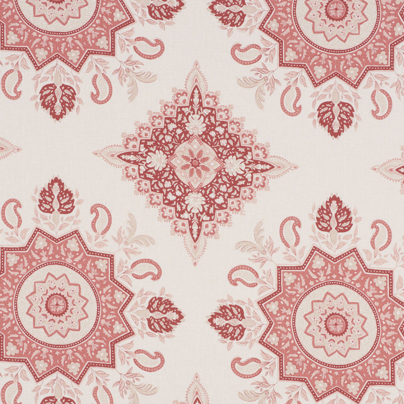 Tissu à médaillon Schumacher x Mark D. Sikes Montecito, Rouge délavé