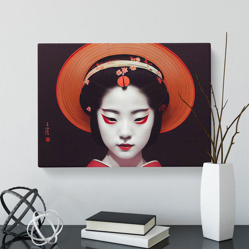 XXX-H1022-WF-8475X Stylish Geisha - Wrapped Canvas Print, 35cm H x 50cm W x 3cm D