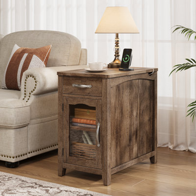 Analiesa 23.5'' Tall End Table with Storage and Charging Station, Farmhouse Nightstand for Living Room and Bedroom