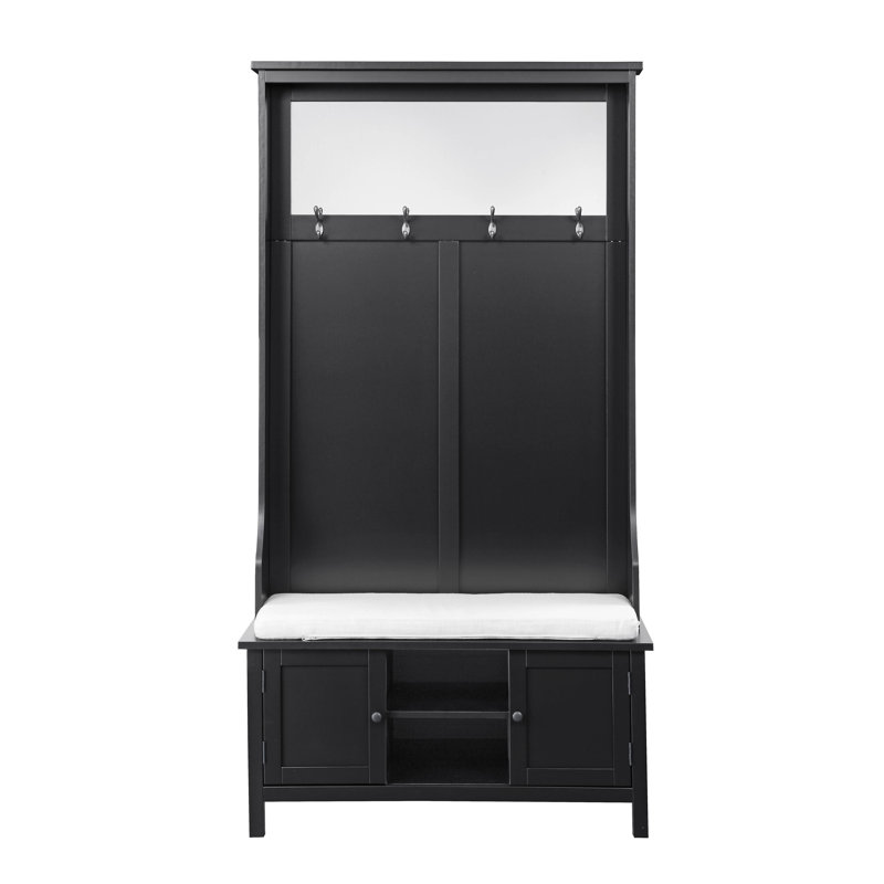 Persey 38 " Wide Hall Tree with Shoe Storage and Shelves, Black
