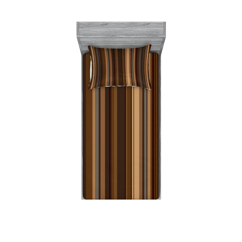 Drap-housse et coussin décoratif Ambesonne, brun clair et brun, Ensemble de draps pour lit simple + 5 pièces supp