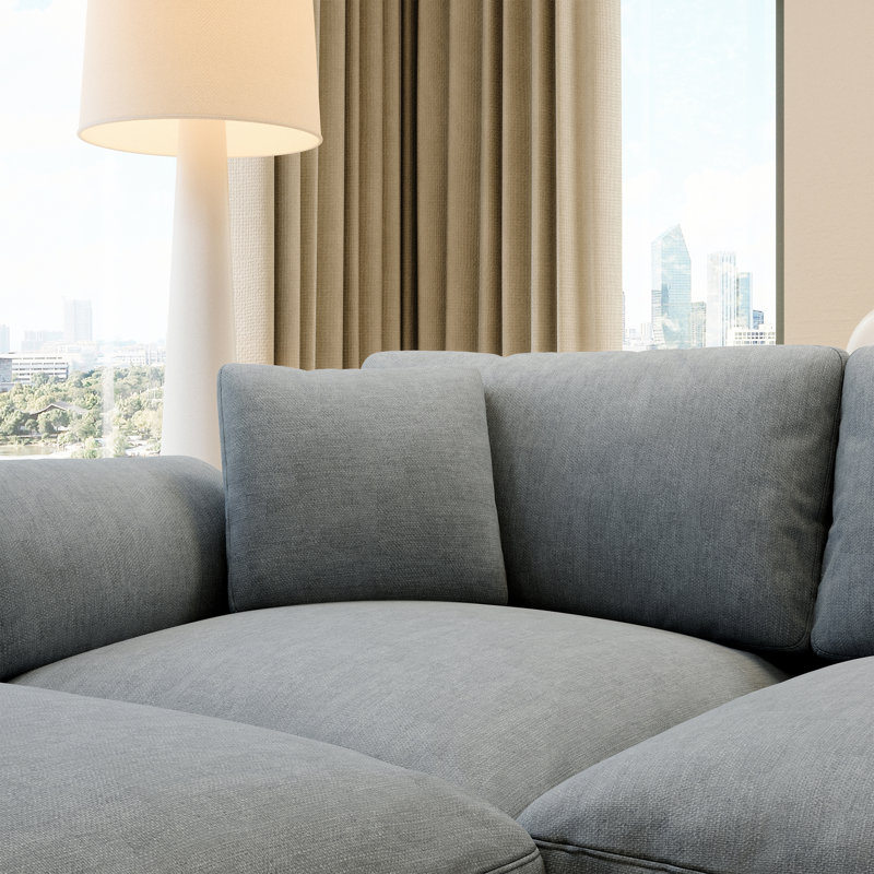 Upholstered 5 - Pieces Cloud Sofa, Modular Sectional Sofa with Removable Cover for Living Room, Bedroom, Gray